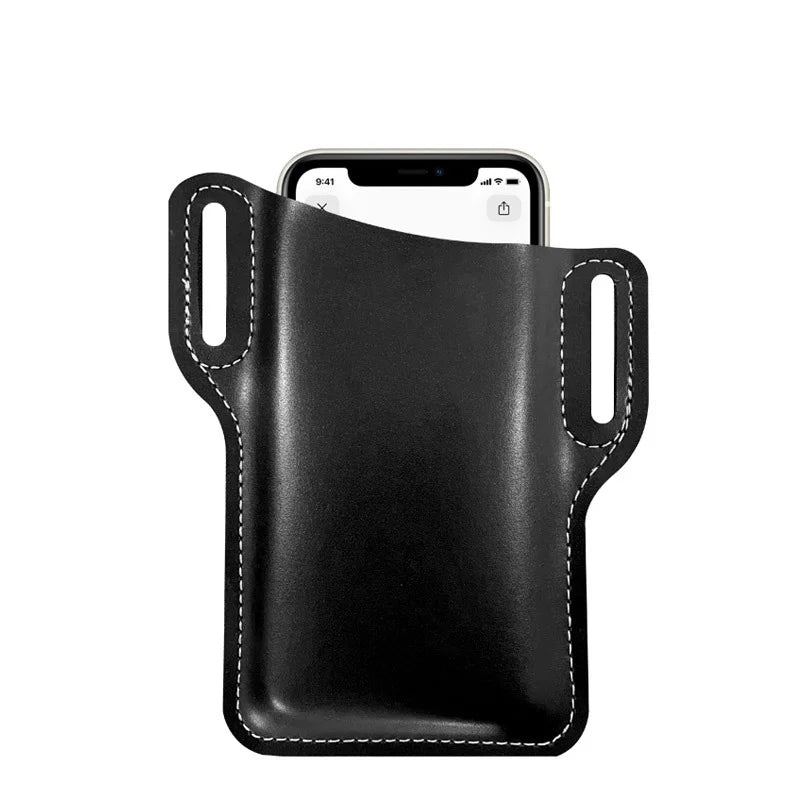1PC Men's Vintage Leather Waist Bag - Crossbody Phone Pouch for Outdoor Sports, Work, Hiking