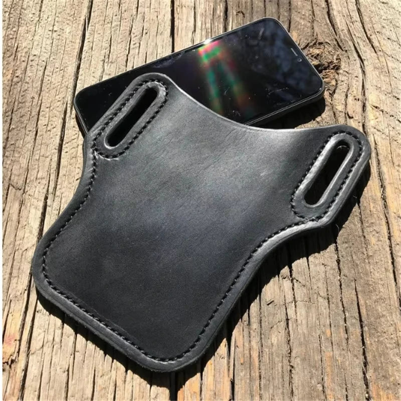 1PC Men's Vintage Leather Waist Bag - Crossbody Phone Pouch for Outdoor Sports, Work, Hiking
