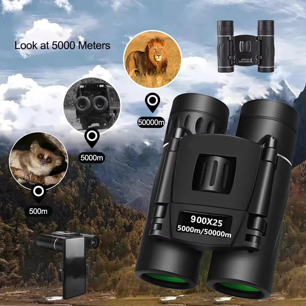 900x25 High-Powered Mini Binoculars Exceptional BAK4 Prism Waterproof for Unparalleled Travel Bird Watching Outdoor Sports