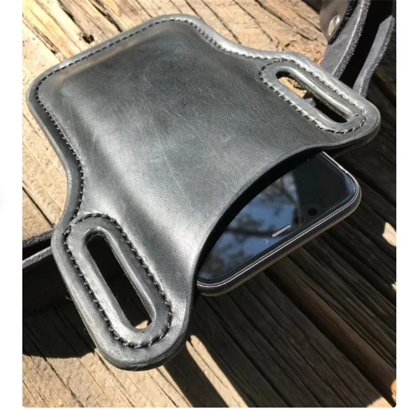 1PC Men's Vintage Leather Waist Bag - Crossbody Phone Pouch for Outdoor Sports, Work, Hiking