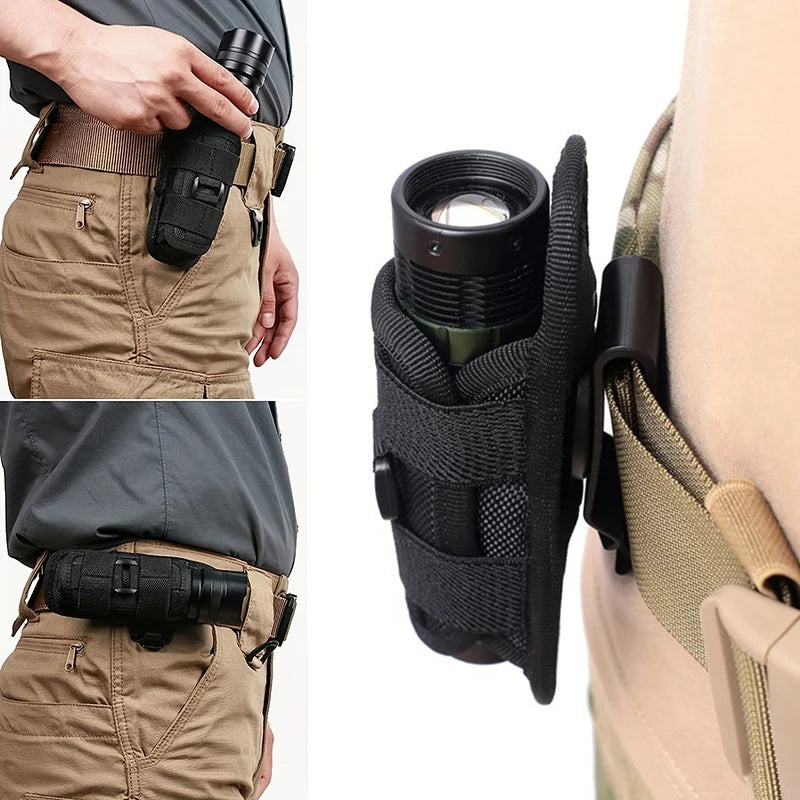 Tactical Flashlight Pouch Belt Torch Bag Durable Hunting Lighting Accessory Survival Kits 360 Degree Holster Rotary Torch Case