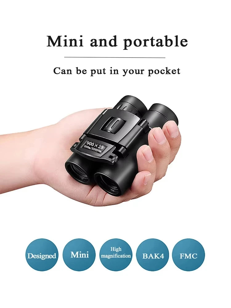 900x25 High-Powered Mini Binoculars Exceptional BAK4 Prism Waterproof for Unparalleled Travel Bird Watching Outdoor Sports