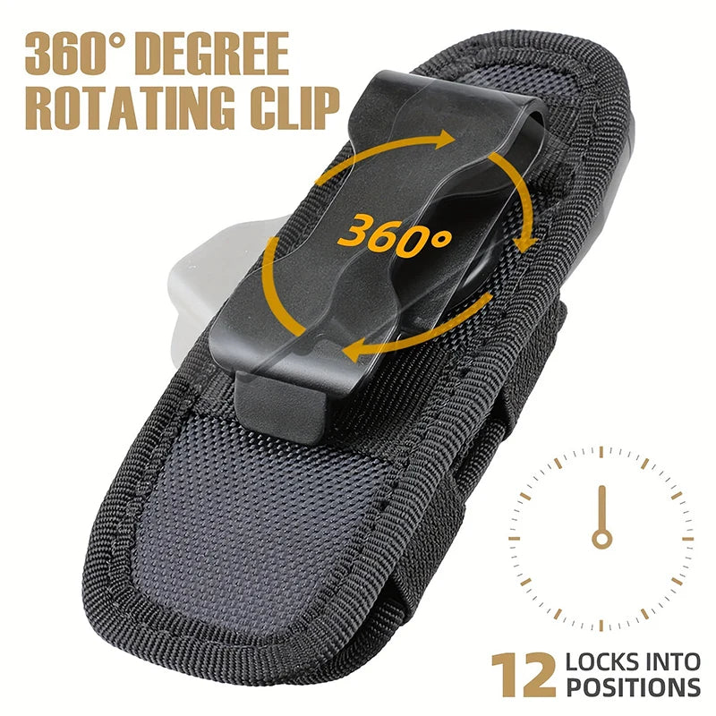 Tactical Flashlight Pouch Belt Torch Bag Durable Hunting Lighting Accessory Survival Kits 360 Degree Holster Rotary Torch Case